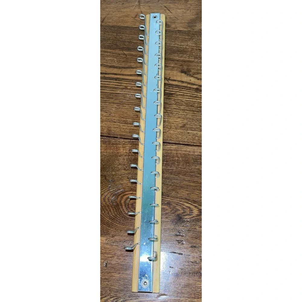 Vintage Wood & Brass Tie Scarf Belt‎ Holder Rack Organizer Made in USA 36 Hooks